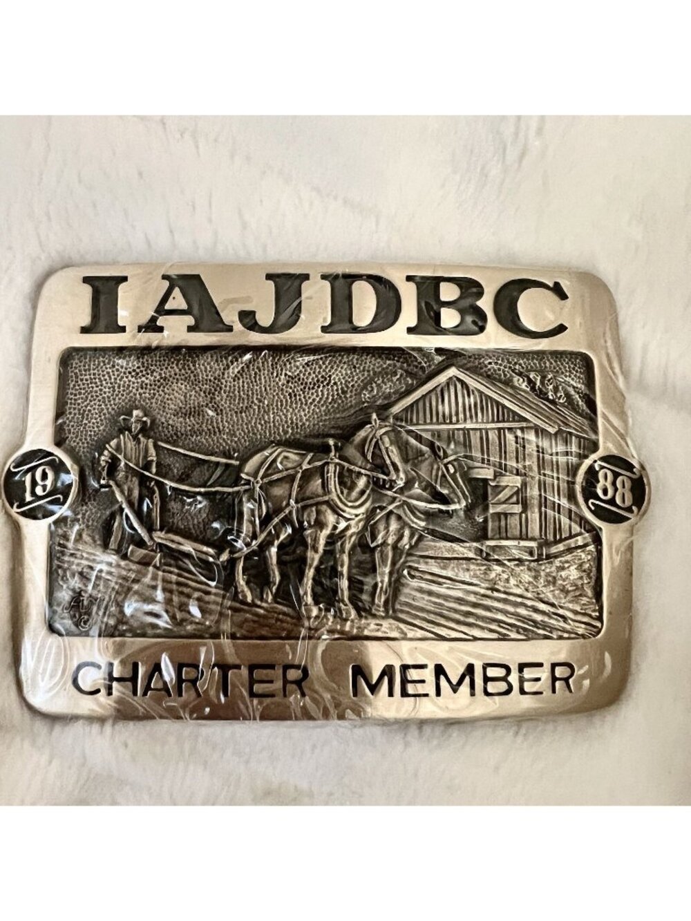 IAJDBC John Deere Belt Buckle 1988 Charter Member Brass New Sealed NOS